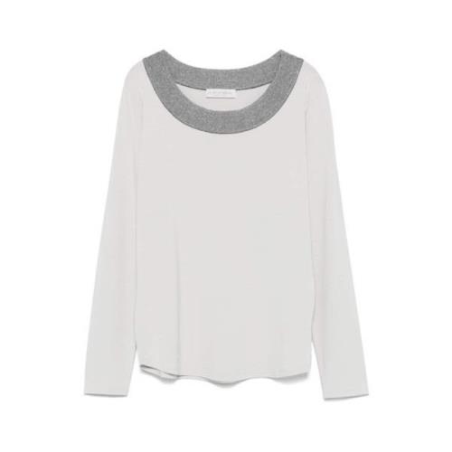 Le Tricot Perugia Ash Grey Lurex Detalj Top Gray, Dam