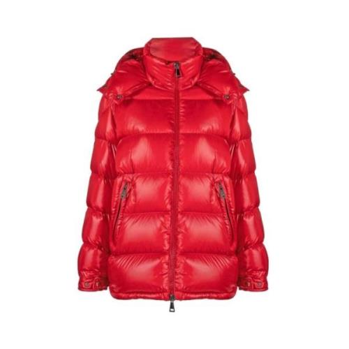 Moncler Quiltad Huva Jacka Röd Dun Red, Dam