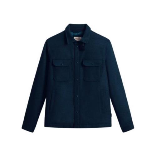 Woolrich Alaskan Wool Overshirt Melton Blue Blue, Herr