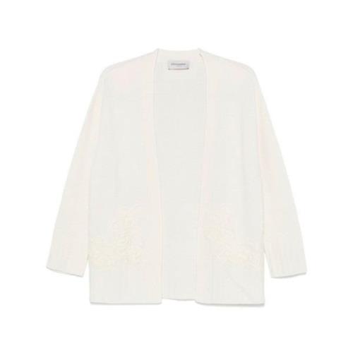 Ermanno Scervino Vit Blomsterbroderi Stickad Kofta White, Dam