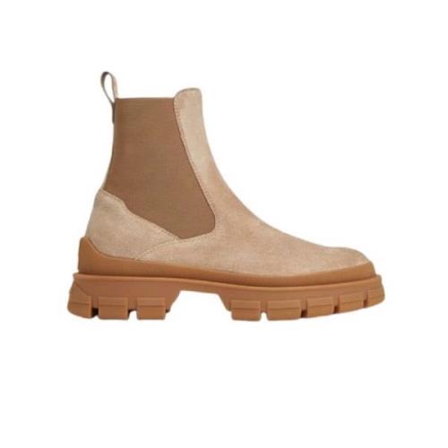 Moncler Mocka Chelsea Boots med Profil Sula Beige, Dam