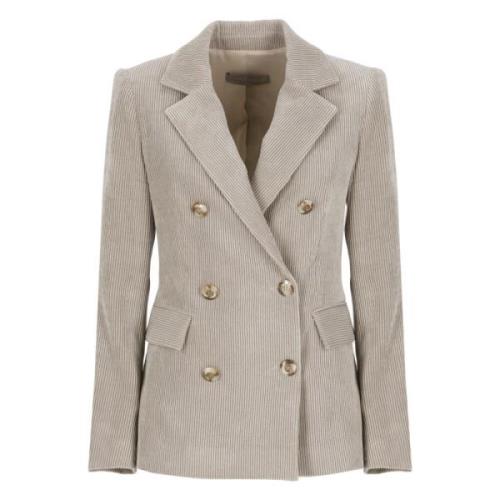 D.Exterior Beige Corduroy Blazer med Peak Revers Beige, Dam