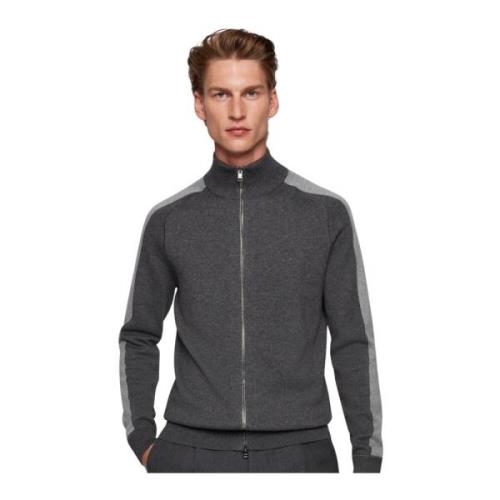 Hugo Boss Modern Cardigan med dragkedja i ull och bomull Gray, Herr