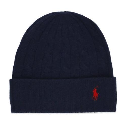 Ralph Lauren Blått Ull Kashmir Beanie Kvinna Pony Blue, Dam