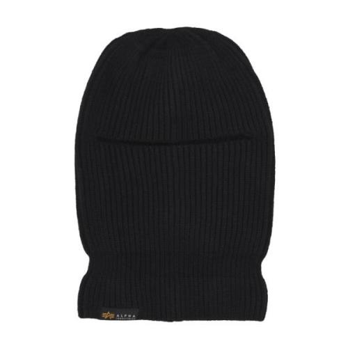 Alpha Industries Svart Stickad Balaclava Etikett Broderad Kant Black, ...