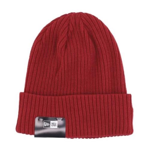 New Era Röd Manschett Beanie Mössa för Män Red, Herr