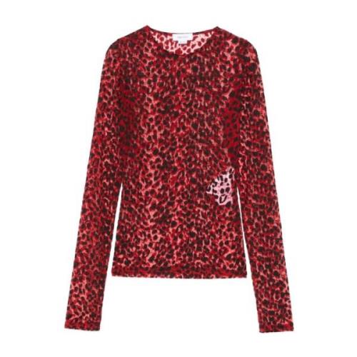 Alexander McQueen Leopard Print Crew Neck T-shirt Red, Dam