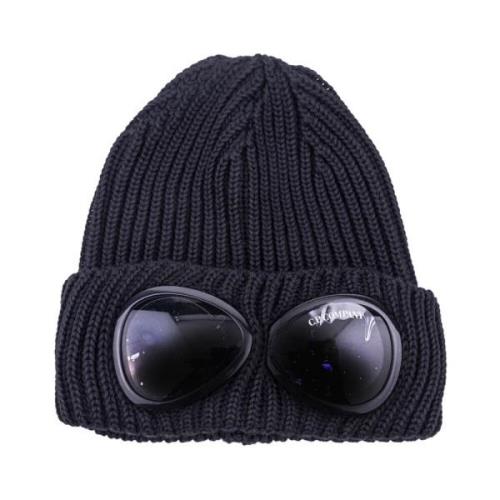 C.p. Company Tunn Ull Beanie med Dubbel Frontlins Detalj Black, Herr