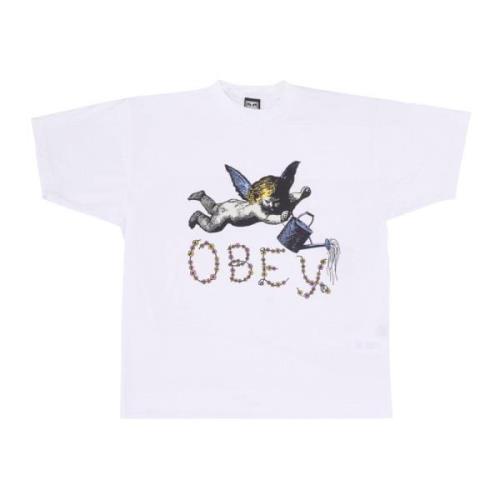 Obey Ängel Print Vit Tee Bomull T-Shirt White, Herr