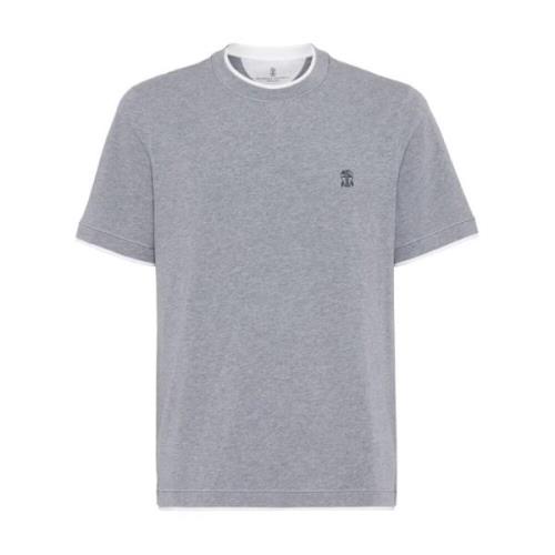 Brunello Cucinelli Grå Bomull T-shirt med Emblem Gray, Herr