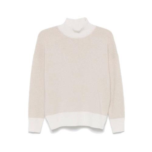 Peserico Beige Metallic Thread Turtleneck Jumper Beige, Dam