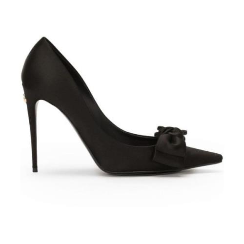 Dolce & Gabbana Svart Satin Stilettklack med Båge Black, Dam