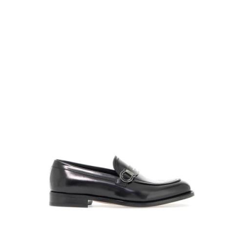 Salvatore Ferragamo Loafers i borstat läder med Gancini-ornament Black...