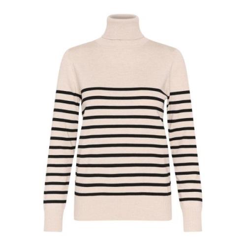 Saint Tropez Randig Rollneck Pullover Tröja Grå Beige, Dam