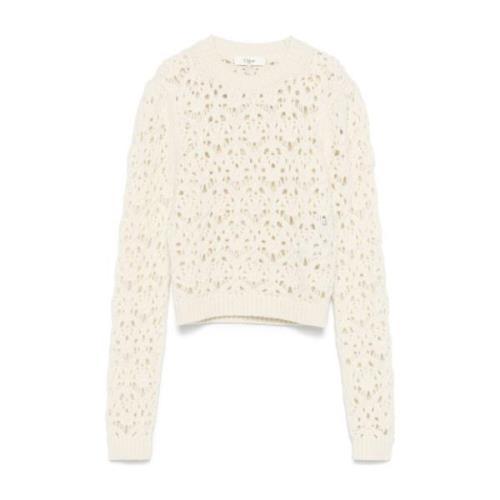 Chloé Ivory Stickad Puffärm Tröja Beige, Dam