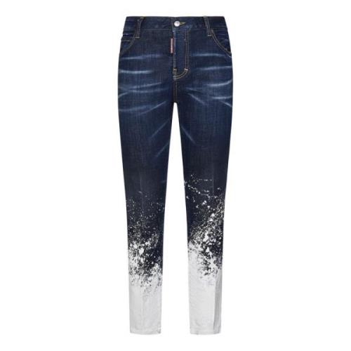 Dsquared2 Blå Flare Jeans med Röd Logotyp Blue, Dam