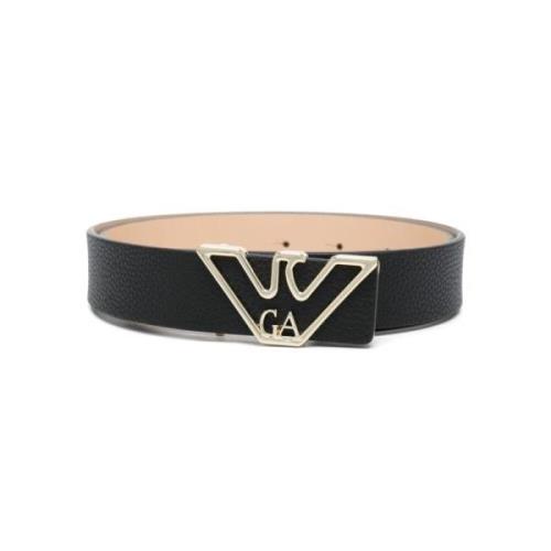 Emporio Armani Svart Läder Logo-Spänne Bälte Black, Dam