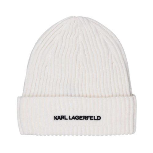 Karl Lagerfeld Logo-broderad ullblandad beanief White, Herr