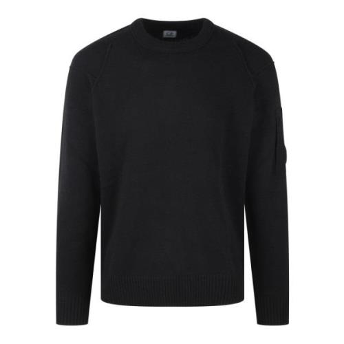 C.p. Company Diagonal Relief Lambswool Crew Neck Sweater Black, Herr