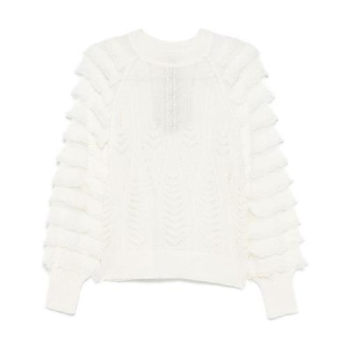 Twinset Kräm Vit Stickad Ruffle Sweaters White, Dam