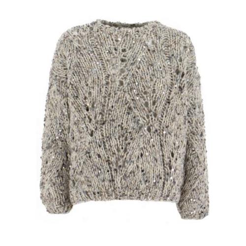 Panicale Geometrisk Paljett Crew-Neck Jumper Gray, Dam