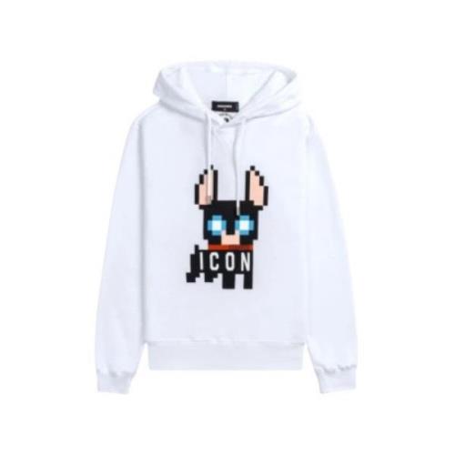 Dsquared2 Svart Bomullshoodie med Ikontryck White, Herr