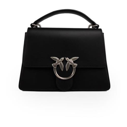 Pinko Läder Handväska Love Birds Metallhandtag Black, Dam