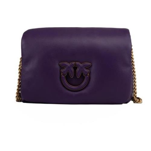 Pinko Love Birds Diamond Cut Läder Väska Purple, Dam