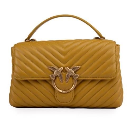 Pinko Vadderad läder Love Birds Crossbody väska Yellow, Dam