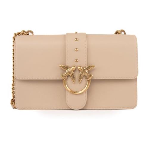 Pinko Love Birds Läder Crossbody Väska Beige, Dam