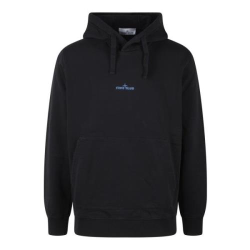 Stone Island Logo Hoodie Bomullströja Fw24 Black, Herr