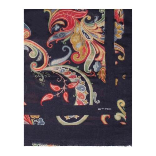 Etro Blommig Paisley Print Kashmir Siden Scarf Multicolor, Dam