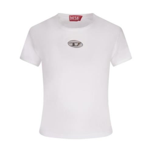 Diesel Vit Slim Fit T-shirt med Oval D Logo White, Dam