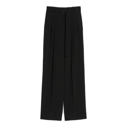 Max Mara Studio Svarta flytande byxor med dubbla veck Black, Dam