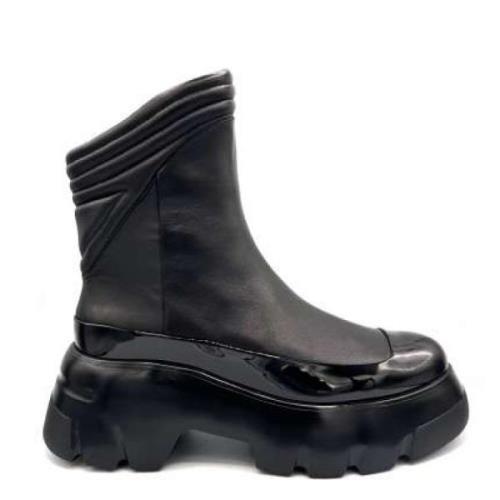 Jeannot Svart läder dragkedja ankel boot Black, Dam