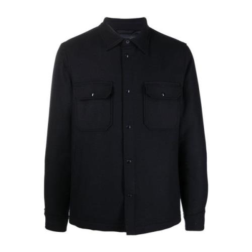 Woolrich Blå Ullblandning Overshirt Blue, Herr