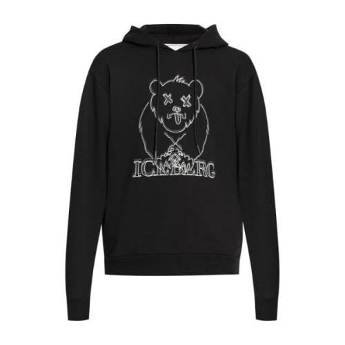 Iceberg Broderad Logga Huvtröja Sweater Black, Herr