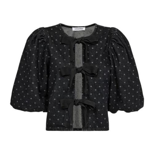 Co'Couture Svart prickig rosett blus jacka Black, Dam