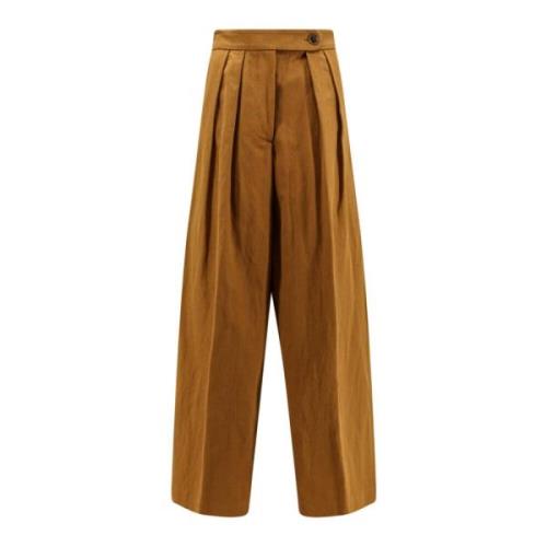 Dries Van Noten Bomull Linne Bred Ben Byxa Brown, Dam