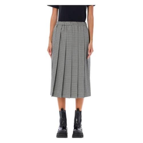 Comme des Garçons Gingham Plisserad Midi Kjol Svart/Vit Black, Dam