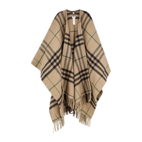 Burberry Ull och kashmircape med fransade profiler Beige, Dam