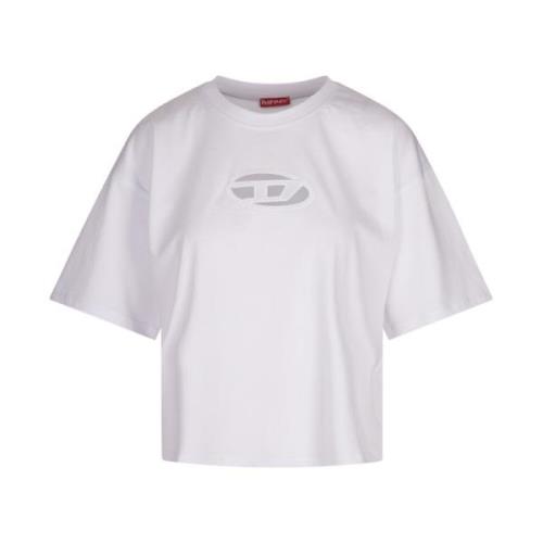 Diesel Vit Bomull Crop T-shirt med Utskurna Detaljer White, Dam