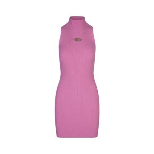 Diesel Rosa High-Necked Kort Klänning med Oval D Logo Pink, Dam