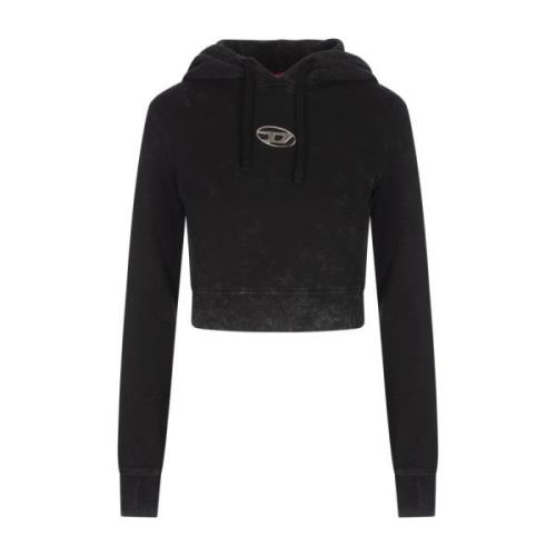 Diesel Svart Bomullshoodie Vintage Effekt Black, Dam