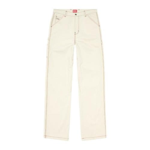 Diesel Broderad Logga Bomull Byxa Beige, Herr