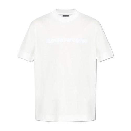 Emporio Armani T-shirt med sammet finish logo White, Herr