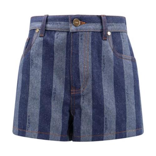 Fendi Denim Pequin Randiga Shorts Blue, Dam