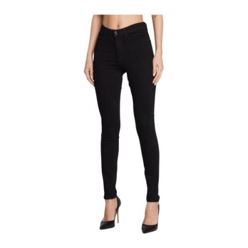 Guess Svarta Tapered Jeans med Påsytt Logotyp Black, Dam