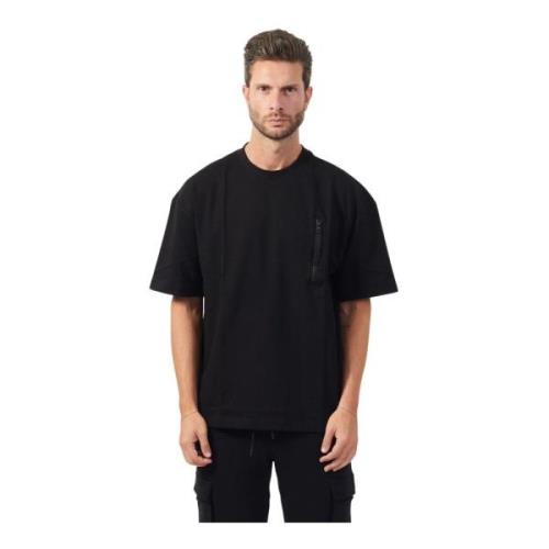 Hugo Boss Svart Bomull Crewneck T-shirt med Dragkedjeficka Black, Herr