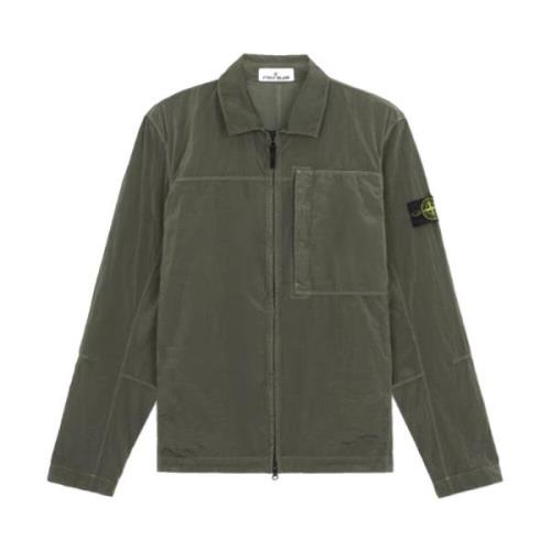 Stone Island Zip-Up Overshirt i Muschio Grön Green, Herr